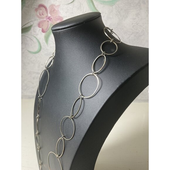 Claires Long Oval Link Chain Necklace Silver Tone - Picture 2 of 3